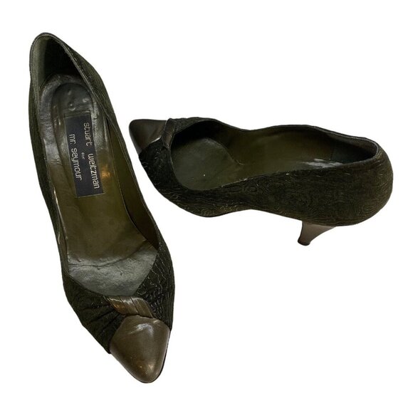 STUART WEITZMAN Heels Size 7 Green Felt Mr Seymour Kitten Career Office s-20 - Picture 3 of 10